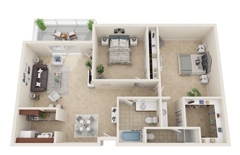 Floor plan for 2 beds, 2 baths, 1200 sqft